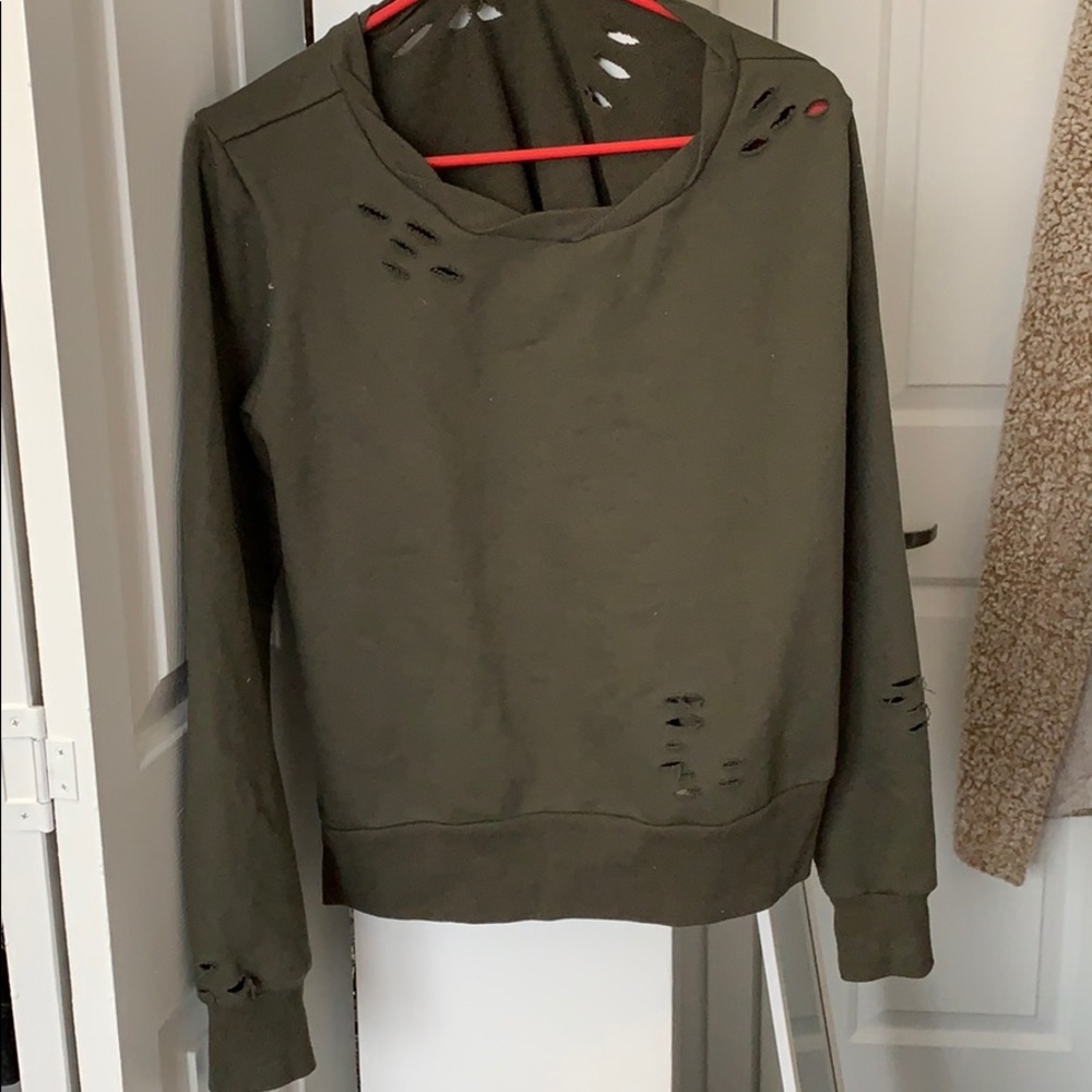 green cut out sweatshirt